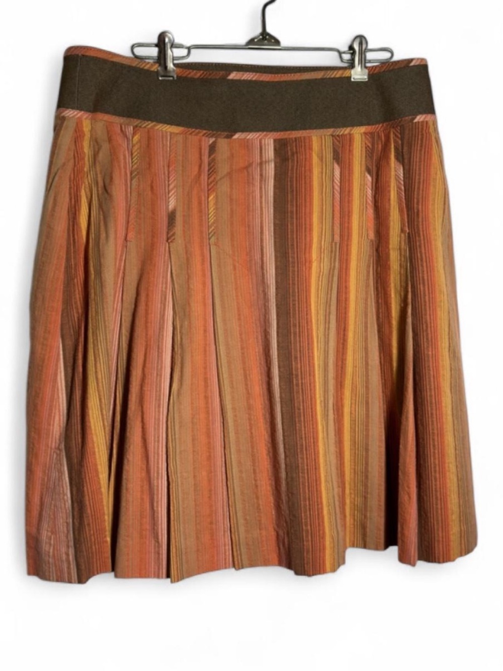 PHOEBE Size 14 100% Cotton Striped A line Midi Skirt Boho Autumn Fall Earthy